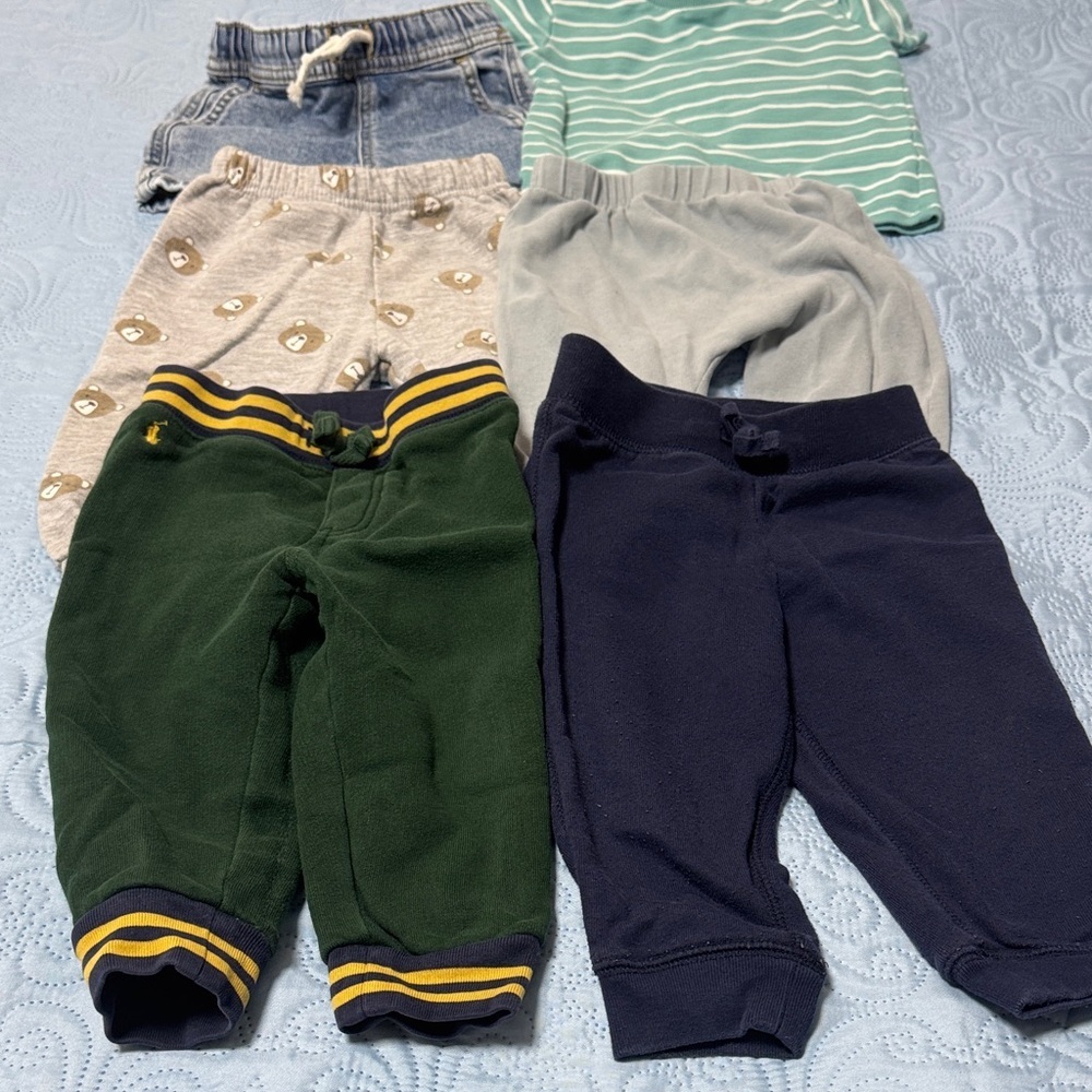 Ralph Lauren Green and Navy Kids Fleece Joggers - Striped Waistband - Picture 8 of 8